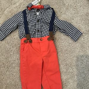 Carters size 6 month bow tie outfit w suspenders